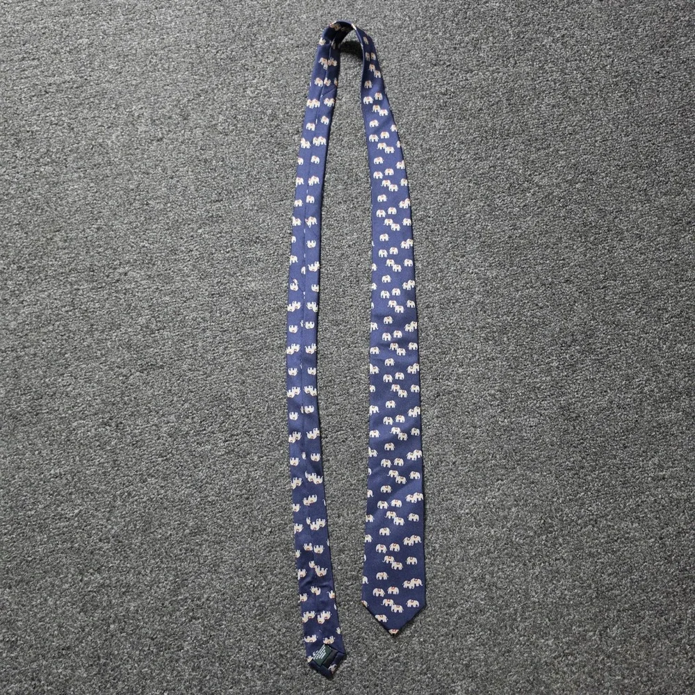 J.Crew Silk Tie Navy Blue Mens OS‎ Elephant Print Novelty Preppy Animal Motif